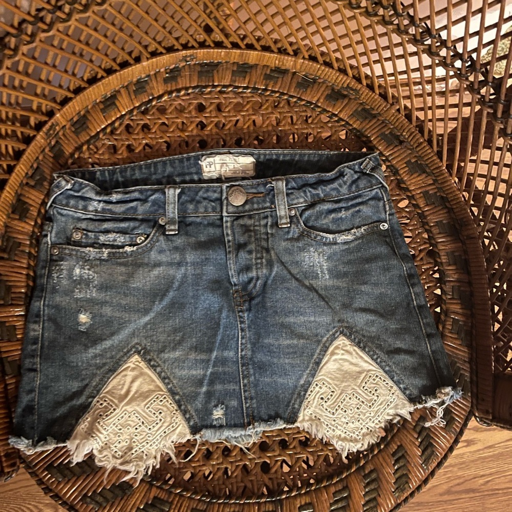 Free People Boho Denim Skirt Festival like new